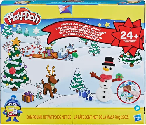 Play-Doh Calendario de Adviento de juguete para niños de 3 años en adelante con más de 24 accesorios sorpresa, tapetes de juego y 24 latas, colores
