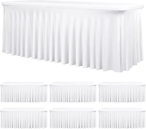 Miniatura 23 de fani Paquete de 2 faldas de mesa elásticas negras para mesa rectangular de 6 pies, manteles elásticos de elastano lavables con falda, mantel