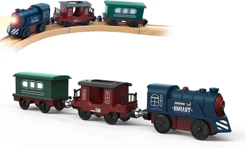 Miniatura 6 de Juego de juguetes de tren motorizado y tren de control remoto para pistas de madera, trenes a pilas para niños, compatible con Thomas, Brio, Melissa