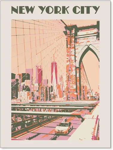 Pósteres de Paisaje de la Ciudad de Nueva York Rosa Monumentos Retro de EE.UU. Paisaje Arte de Pared Puente Vintage Pintura en Lienzo para Sala de