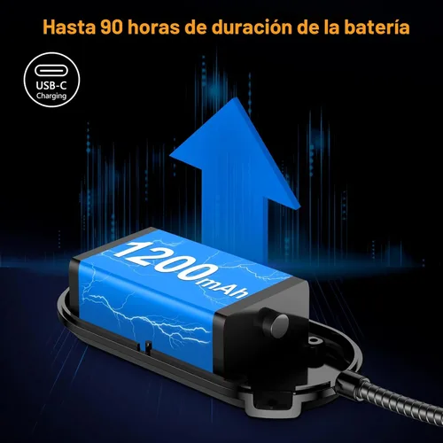 Miniatura 6 de Gritin Luz de libro recargable para leer en la cama con 19 LED y función de memoria, cuidado de los ojos, 3 temperaturas de color, 5 niveles de Negro