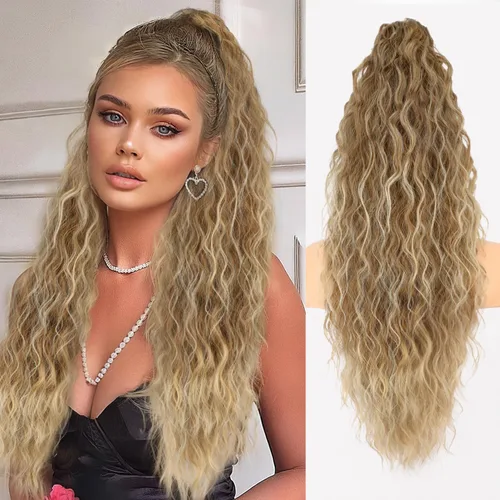 Miniatura 47 de ORSUNCER Extensión de cola de caballo de 18" con pinza rizada, cola de caballo esponjosa, extensiones de pelo sintético de aspecto natural para mujer