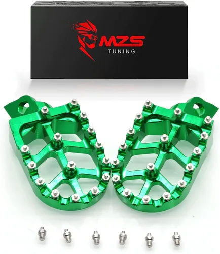 Miniatura 17 de MZS Estriberas para Dirt Bike, Estriberas CNC Motocross KLX 110 Reposapiés MX Pedal de Descanso Verde Compatible con KLX110 2002-2024 / KLX110L