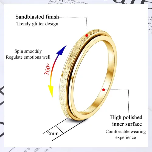 Miniatura 2 de Diamday Anillos para la ansiedad para mujeres y hombres, 2 0.157 in, anillo giratorio de acero de titanio para aliviar la ansiedad y el estrés