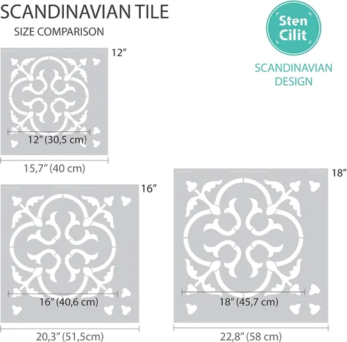 Miniatura 9 de STENCILIT® Plantilla de azulejos escandinavos para pisos, reposicionable para una plantilla de azulejos de 12 x 12 pulgadas, plantillas de concreto