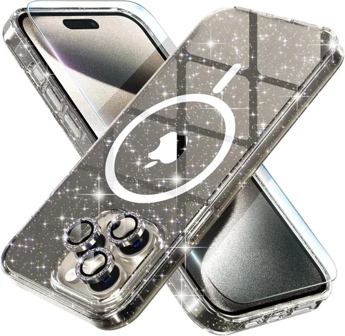Miniatura 33 de Choiche Funda magnética para iPhone 15 Pro Max, funda transparente con purpurina brillante para mujer