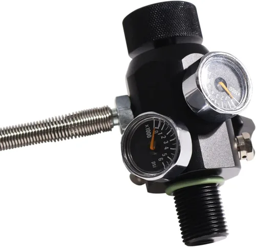 Miniatura 4 de TUXING 4500PSI Pcp Tank DIN Válvula Buceo Adaptador de doble calibre con manguera de 20 "tanque Paintball HPA, estación de llenado de aire