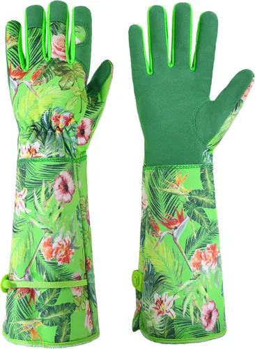 Miniatura 21 de HANDLANDY Guantes de jardinería de cuero, guantes largos a prueba de espinas, guantes de jardín resistentes, longitud al codo, guantes de poda
