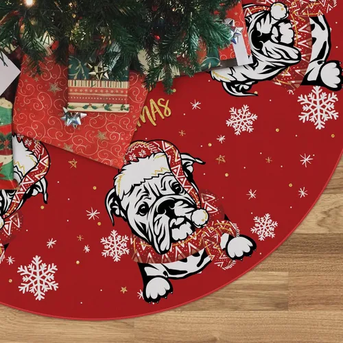 Miniatura 10 de Falda de árbol de Navidad roja con Beagle, falda de árbol navideño de invierno de 48 pulgadas para decoraciones navideñas de perros para interiores