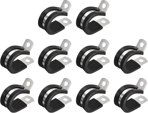 Miniatura 5 de uxcell Abrazadera de cable de 1/2 pulgada (0.472 in) de acero inoxidable 304 Abrazadera aislada acolchada de goma de acero inoxidable en forma de R