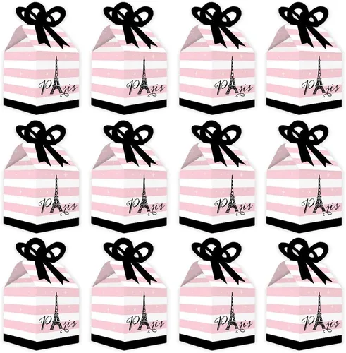 Miniatura 5 de Big Dot of Happiness París, Ooh La La - Cajas de regalo cuadradas para baby shower o fiesta de cumpleaños - Juego de 12 cajas de lazo con temática