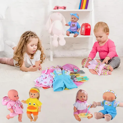 Miniatura 3 de 10 juegos para muñeca de bebé de 10-11-12 pulgadas, accesorios de muñeca recién nacida, trajes de disfraces con mochila escolar, juguete de cocina