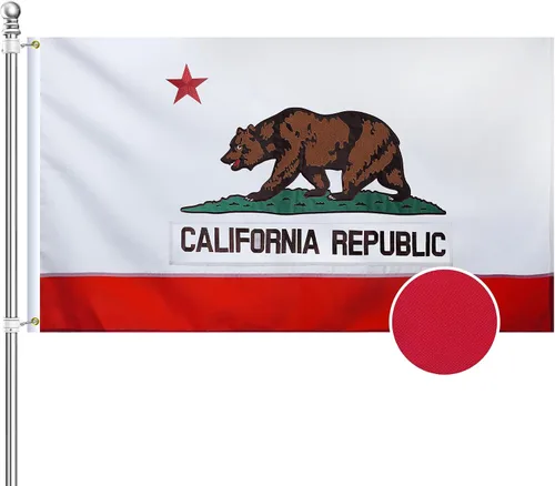 Bandera de California de 3 x 5, bandera del estado de California, técnica de bordado completo, resistente a desgarros, rayas cosidas, ojales de