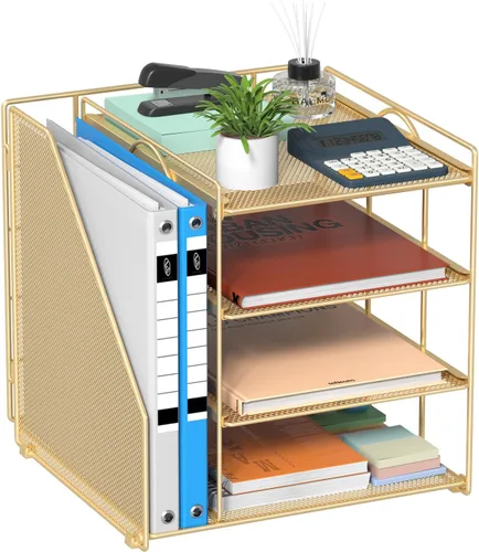 Miniatura 10 de Organizador de archivos de escritorio azul y accesorios, organizador de papel de 4 niveles con soporte para archivos vertical, accesorios de Azul