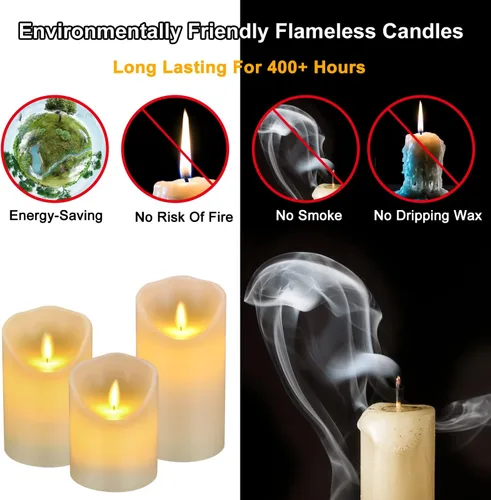Miniatura 3 de antizer Velas LED sin llama de 4, 5, 6 pulgadas, juego de 3 pilares de cera real sin goteo que incluye llamas realistas y control remoto de 10