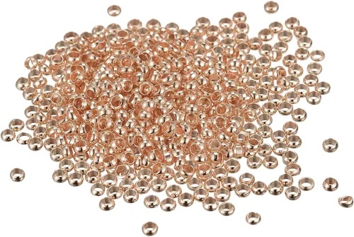 Miniatura 14 de uxcell 1000 cuentas redondas de engarzado, cuentas espaciadoras de extremo de crimpado de 0.079 pulgadas, pequeños topes para hacer pulseras y Oro