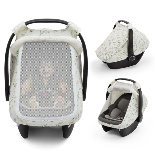 Miniatura 11 de Blissful Diary Cubierta de asiento de coche para bebé, ventana de malla extra grande, muselina de algodón transpirable, toldo infantil a prueba