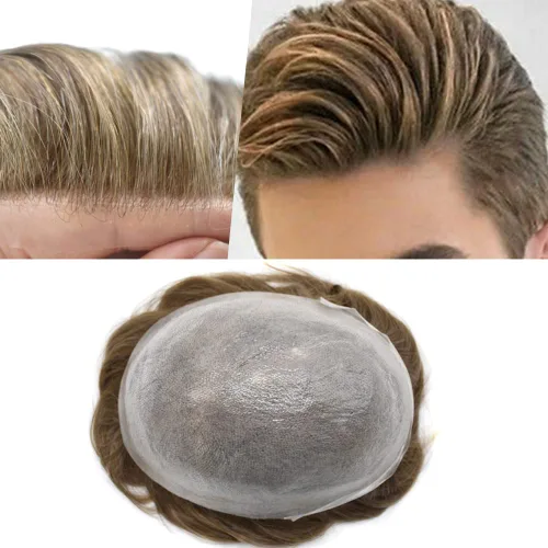 Miniatura 27 de 0.002 in ultra fina piel tupé Remy cabello humano piezas para hombres V-Looped sistema de pelo para hombre tupé pelo tupé para hombres protesis