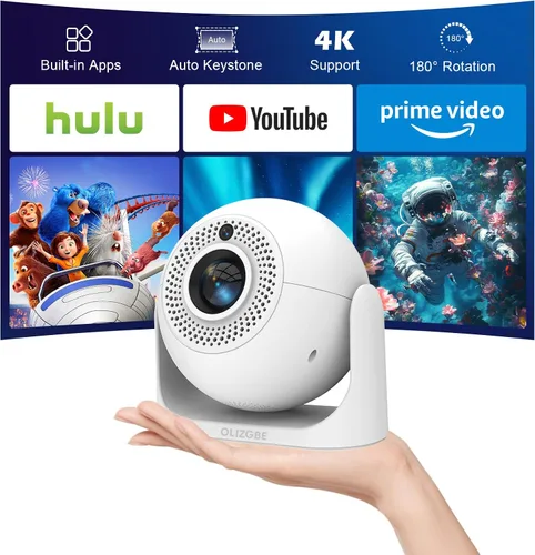 Miniatura 8 de Mini proyector con WiFi y Bluetooth, compatible con 4K, proyector portátil para exteriores con aplicaciones y altavoz, Keystone vertical automático