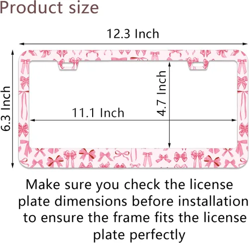 Miniatura 3 de Marco de Matrícula con Lazo Rosa para Marcos Portamatrículas de Acero Inoxidable, Cubiertas a Prueba de Óxido, Decoración de Piezas de Auto