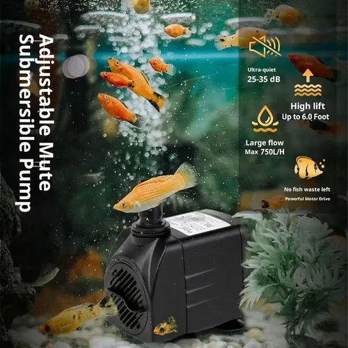 Miniatura 3 de Bomba de agua sumergible de 400 GPH (1500 L/H 25 W), bomba de fuente de agua ultra silenciosa con elevación de 6.5 pies de alto, flujo ajustable 3