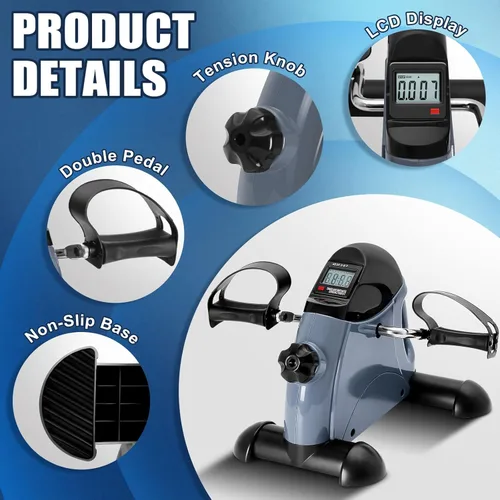 Miniatura 2 de Mini Exercise Bike, himaly Under Desk Bike Pedal Exerciser Portable Foot Cycle Arm & Leg Peddler Machine with LCD Screen Displays Gris