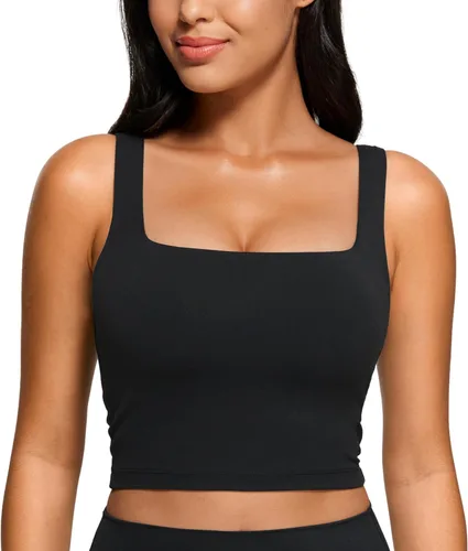 CRZ YOGA Butterluxe Brasier deportivo de cuello cuadrado para mujer, estilo camiseta corta sin mangas, acolchado con soporte integrado para yoga