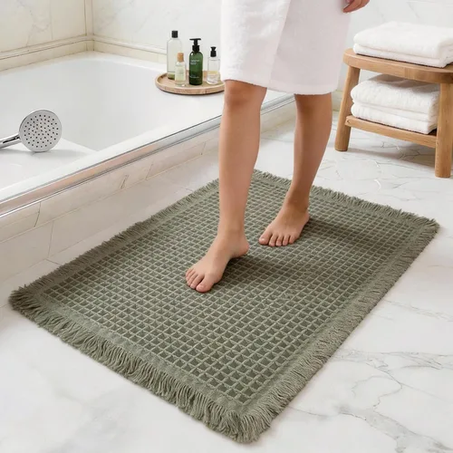 Miniatura 20 de Alfombras de Baño con Textura Waffle, Tapetes de Baño Bohemios Súper Absorbentes, Tapetes Antideslizantes para Ducha, para Piso de Baño y Bañera