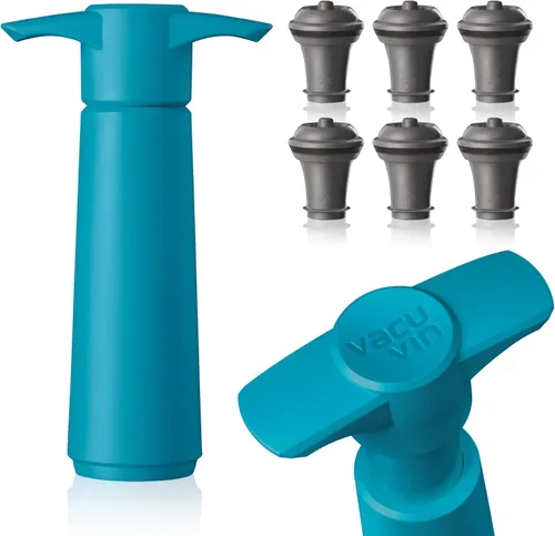 Miniatura 24 de Vacu Vin - Bomba de Ahorro de Vino Azul con Tapón de Vino al Vacío - Mantén Tu Vino Fresco hasta 10 Días - 1 Bomba 4 Tapones - Reutilizable