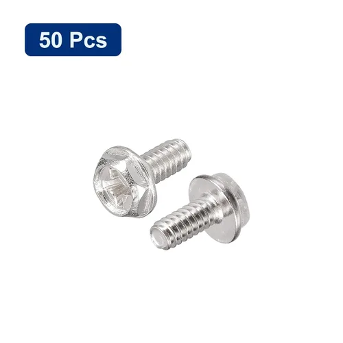 Miniatura 3 de uxcell Tornillos de brida de cabeza hexagonal Phillips #6-32x5/16, 50 piezas 304 de acero inoxidable hexagonal Phillips cabeza de brida hexagonal