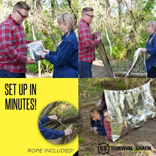 Miniatura 6 de SharpSurvival Shack - Tienda de campaña de supervivencia de emergencia – Tienda de campaña de tubo Mylar para 2 personas – Ligero 8 x 5 pies refugio