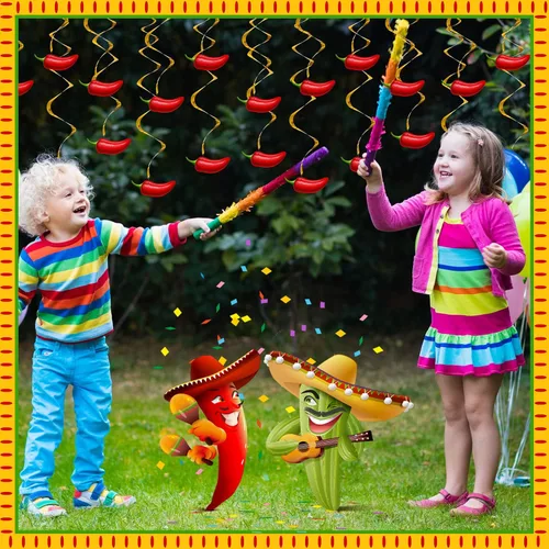 Miniatura 6 de 30 piezas de remolinos de chile del Cinco de Mayo, decoraciones de pimienta para fiesta, México, espirales colgantes para fiesta, accesorios de Rojo