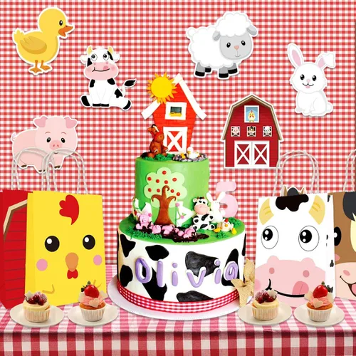 Miniatura 6 de Fancy Land Bolsas de recuerdo de fiesta de animales de granja, bolsa de dulces con asas para regalos de cumpleaños, 18