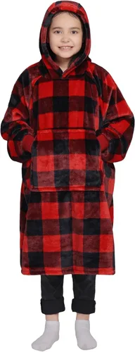 Miniatura 9 de Waitu - Sudadera tipo manta, para regalar a hombre o mujer, muy cálida y acogedora, gigantesca, con capucha, de gruesa franela, con mangas y un Negro
