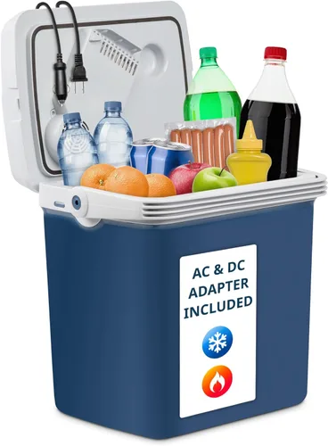 Ivation Enfriador y calentador eléctrico con asa | Refrigerador termoeléctrico portátil de 27 cuartos (25 L) para vehículos y camiones | Cable de