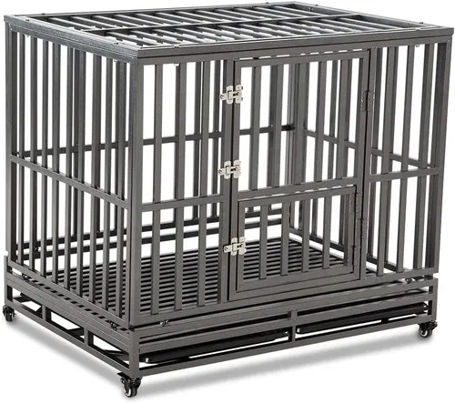 Jaula para perros LUCKUP resistente, de metal, caseta y jaula para perros medianos y grandes, corralito para mascotas con cuatro ruedas, fácil de
