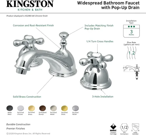 Miniatura 6 de Kingston Brass KS3966AX Restoration - Grifo de baño generalizado, níquel pulido, 6,5 x 3,5 x 3,06