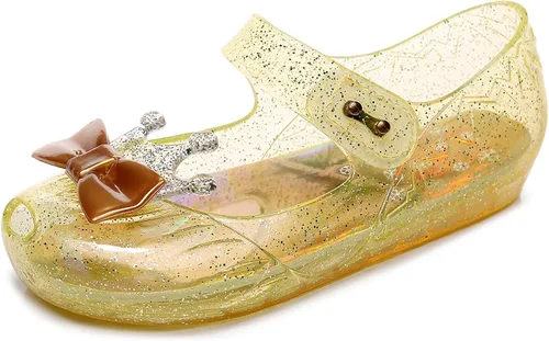 Zapatos de gelatina para niñas, sandalias planas de vestir de princesa para niños, cosplay, gelatinas transparentes con purpurina Mary Janes con