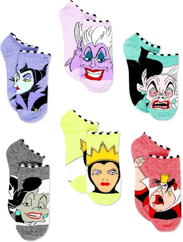 Disney Villains - Paquete de 6 calcetines para mujeres adolescentes adolescenteadulto