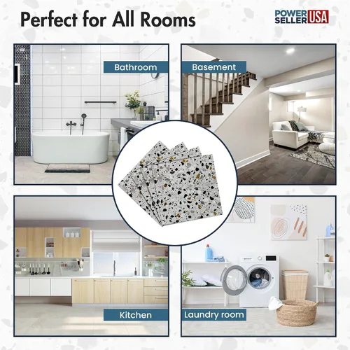 Miniatura 6 de PowerSellerUSA Azulejos de vinilo autoadhesivos, 20 unidades de 12 x 12 pulgadas con patrón de mosaico contemporáneo para despegar y pegar, azulejos