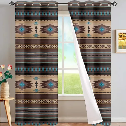 Miniatura 46 de FUSURIRE Paneles de cortina de ventana con estampado geométrico abstracto de 63 pulgadas de largo, con ojales para tratamiento de ventanas