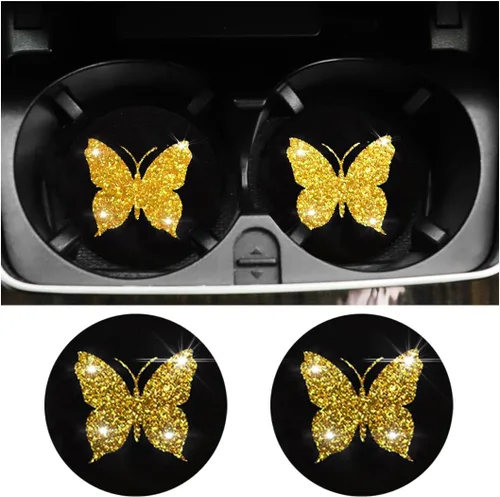Miniatura 7 de BESULEN Posavasos de Mariposa para Automóvil, Paquete de 2 Posavasos Universales de 2.75 Pulgadas Antideslizantes para Portavasos, Alfombrilla