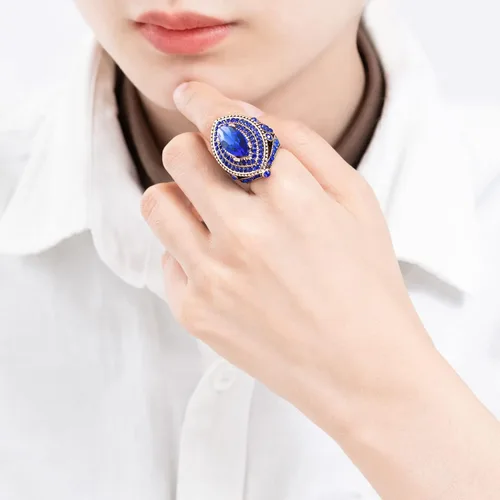 Miniatura 3 de Anillo de mujer - 1.260 in de gran tamaño chapado en oro antiguo estilo turco azul piedra preciosa anillo vintage joyería de las mujeres J0769BLUE