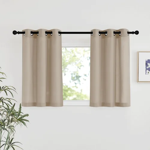 Miniatura 25 de NICETOWN Cortinas de lino natural con textura de lino para dormitorio, mezcla de lino rústica con ojales en la parte superior, semitransparentes