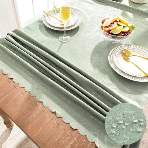 Miniatura 21 de Mantel redondo de tela de 60 pulgadas, mantel con diseño de hojas, borde festoneado, mantel sedoso, impermeable, resistente a las arrugas, lavable