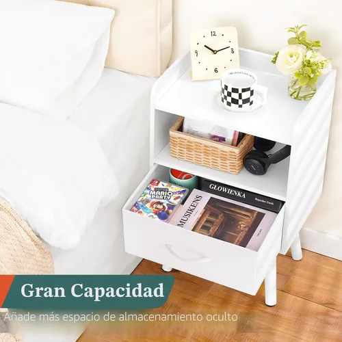 Miniatura 5 de Yoobure - Mesita de noche moderna con cajón, mesas de cabecera, mesitas de noche de mediados de siglo con estante de almacenamiento abierto, mesa