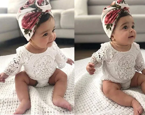 Miniatura 2 de Bebé Bebé Niña Blanca Hueco Ruffles Manga Encaje Mameluco Sunsuit Body