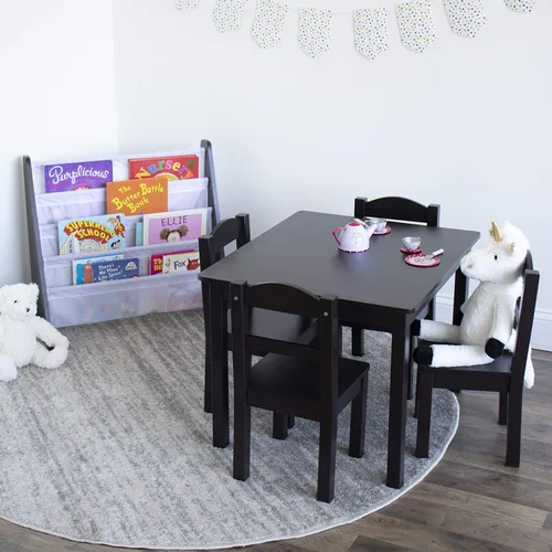 Miniatura 4 de Humble Crew Juego de mesa y 4 sillas de madera para niños, color espresso - Juego de mesa y silla para niños pequeños y niños para artes