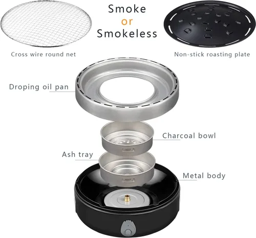 Miniatura 3 de Parrilla portátil de carbón para exteriores para acampar con bolsa de viaje - Pequeña parrilla de mesa con opción de bandeja con humo y sin humo