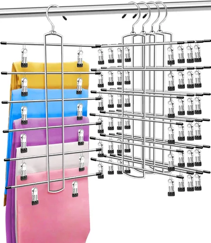 Miniatura 8 de Paquete de 3 organizadores de armario y almacenamiento, 6 niveles para faldas y pantalones, perchas con clips que ahorran espacio